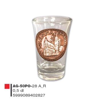 Schnapsglass mit Metallschild