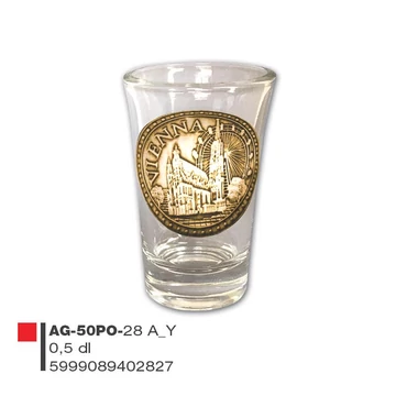 Schnapsglass mit Metallschild