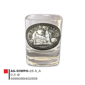 Schnapsglass mit Metallschild