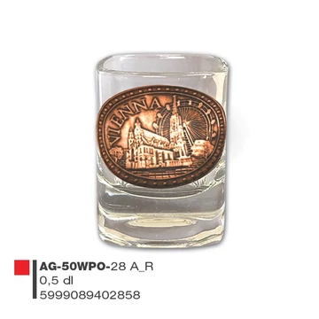 Schnapsglass mit Metallschild