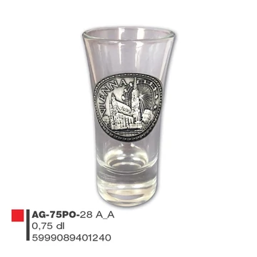 Schnapsglass mit Metallschild