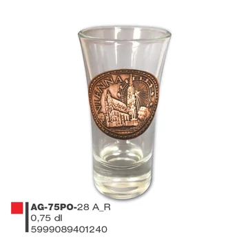 Schnapsglass mit Metallschild