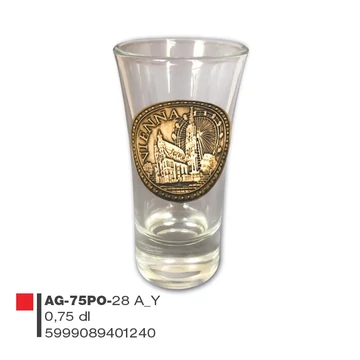 Schnapsglass mit Metallschild