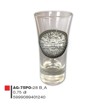 Schnapsglass mit Metallschild