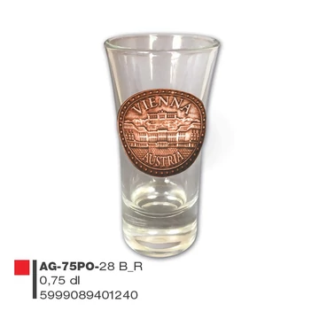 Schnapsglass mit Metallschild