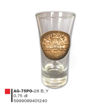 Schnapsglass mit Metallschild